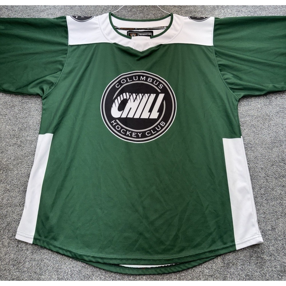 Columbus Chill Hockey Club Jersey Men's Large Green White #14 Troy